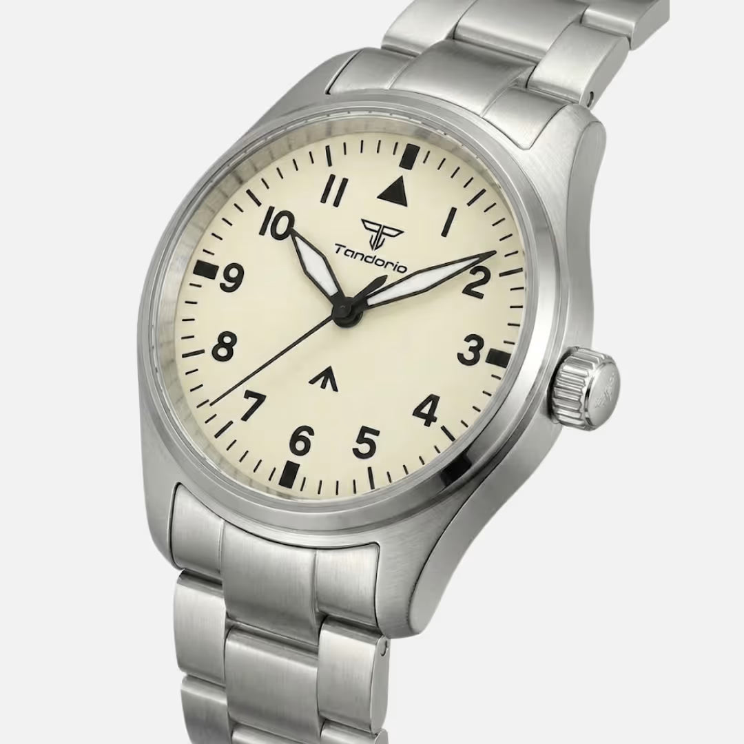 Relógio Masculino Tandorio Automático Vulcan Beige Steel