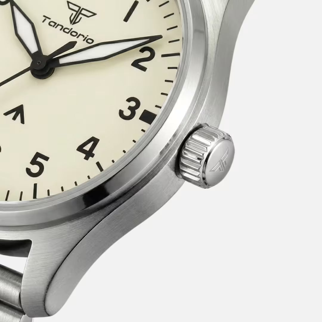 Relógio Masculino Tandorio Automático Vulcan Beige Steel