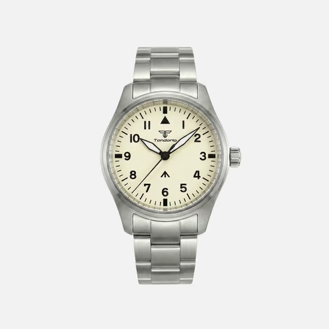 Relógio Masculino Tandorio Automático Vulcan Beige Steel